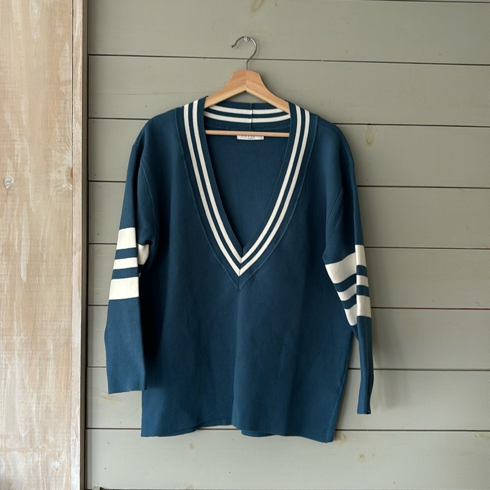 Sandro Deep Blue V-Neck Sweater